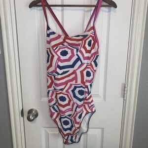 Lands' End Geometric Bust Minimizer UPF 50 X-Back One Piece Swim Suit Women's 16